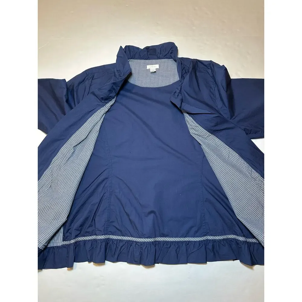 Chicos Jacket Women’s Size 3 US XL Navy Blue Open Front Ruffle Zip Pockets - Picture 7 of 7
